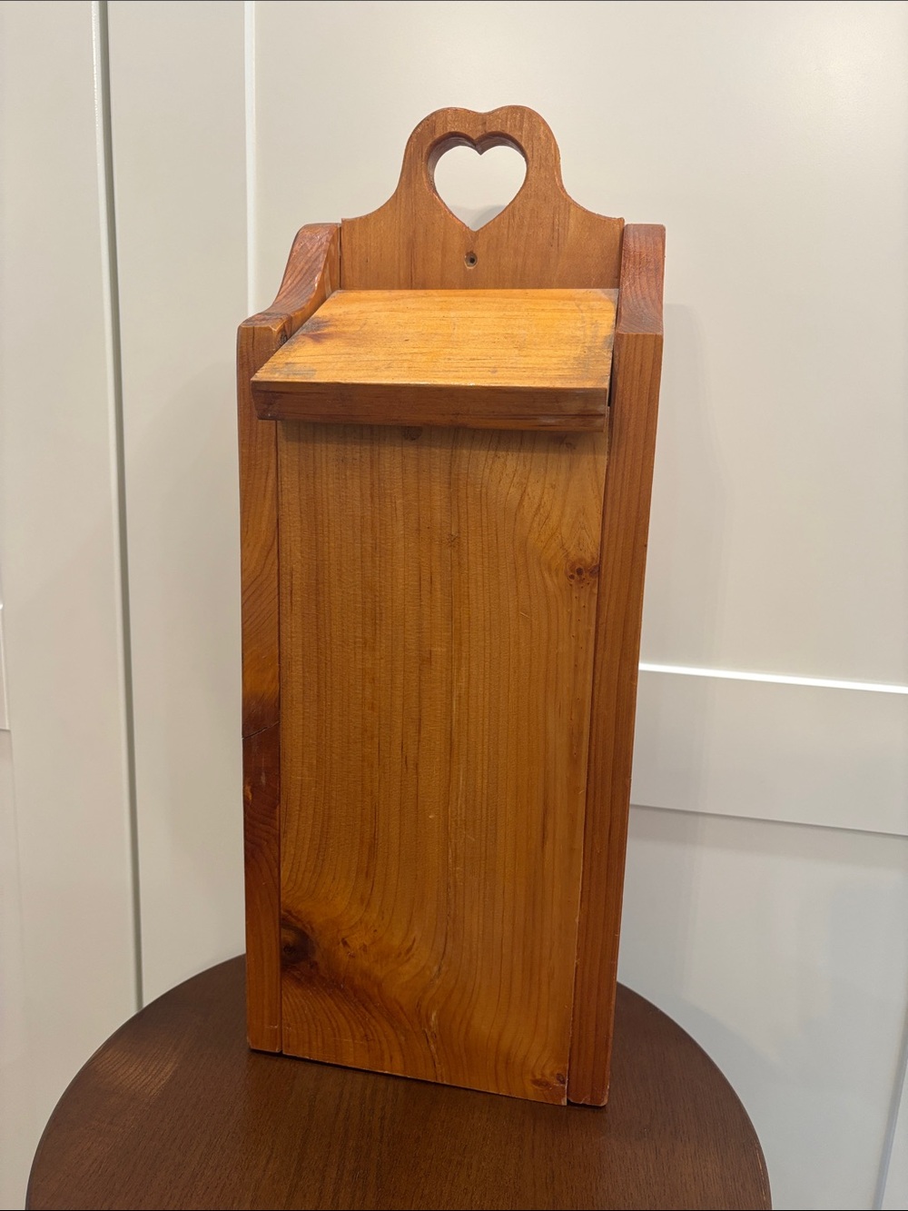 Wooden Wall Mounted Box with Heart Cutout - Honey Brown